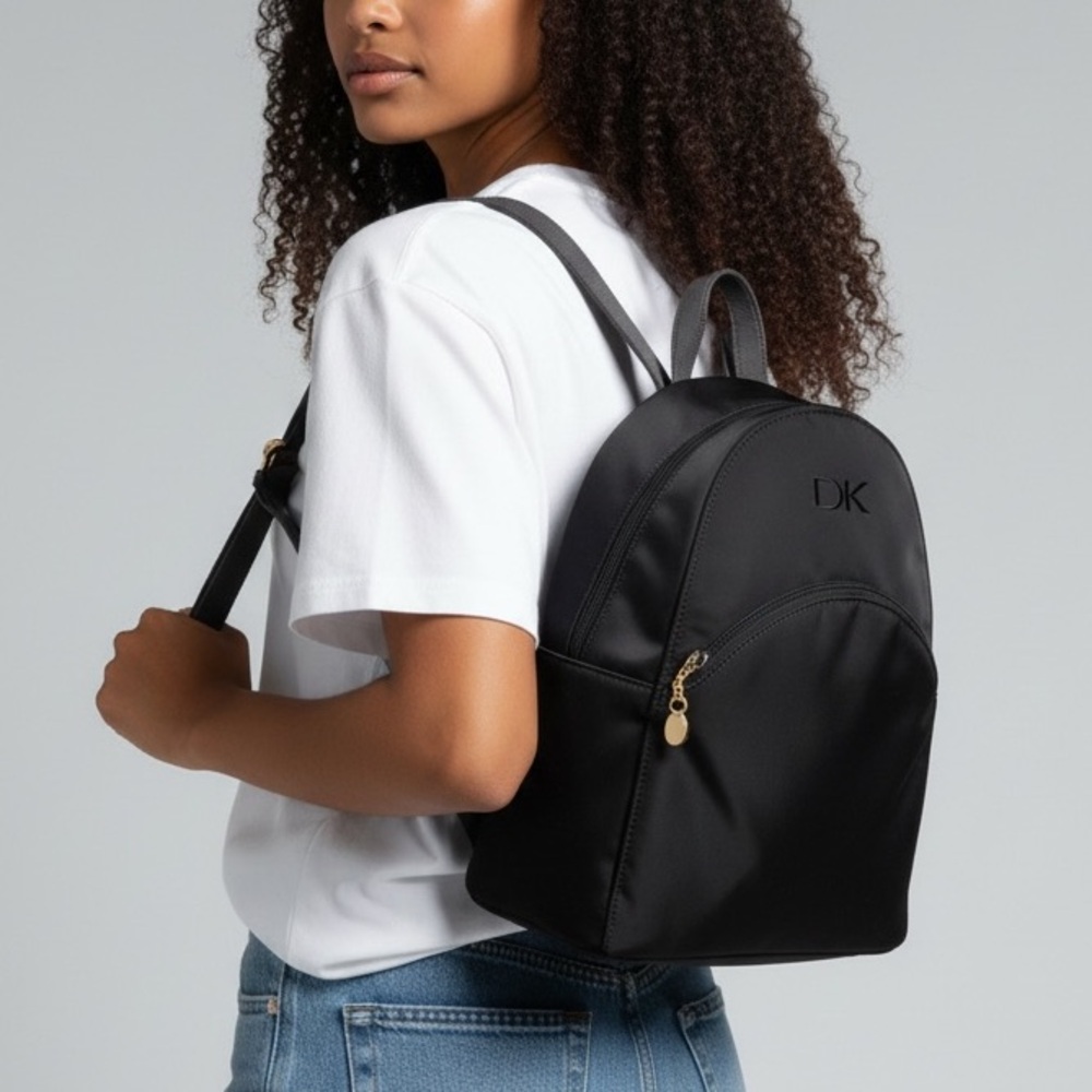 Donna Karan New York Black Nylon Mini Backpack Purse